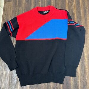 VTG LIDO SPORTS Men Size XL Red Colorblock Wool Long Sleeve Pullover Sweater EUC